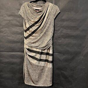 Betsey Johnson Gray and Black Draped Midi Dress
